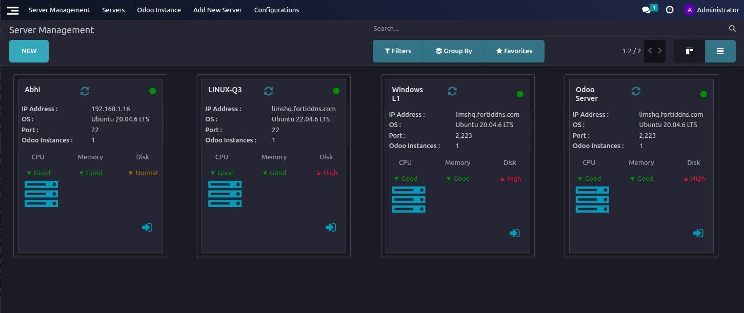Numa Server & DB Dashboard Mockup
